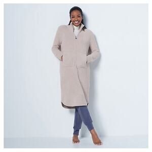 Barefoot Dreams CozyChic Half Zip Short Lounger Robe Tan Wheat Small Medium